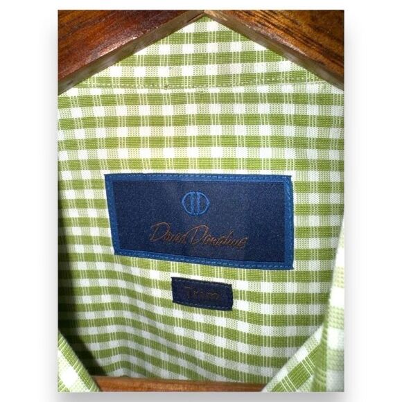 David Donahue Green Check Trim Fit Dress Shirt Size L 16.5 36 - Picture 2 of 12
